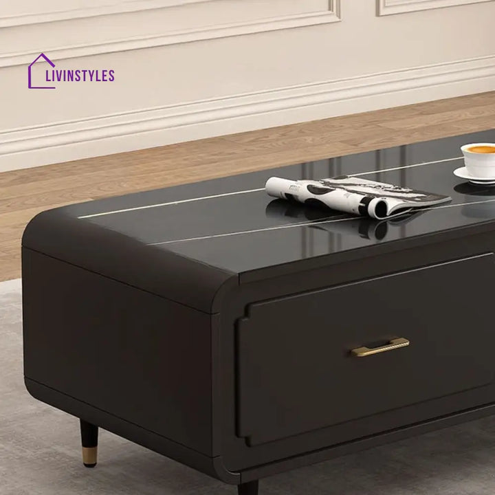 Flint Black Coffee Table for Living Room | Ceramic Composite Marble