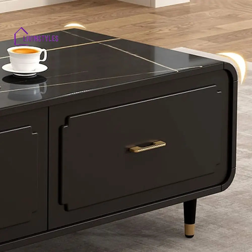 Flint Black Coffee Table for Living Room | Ceramic Composite Marble