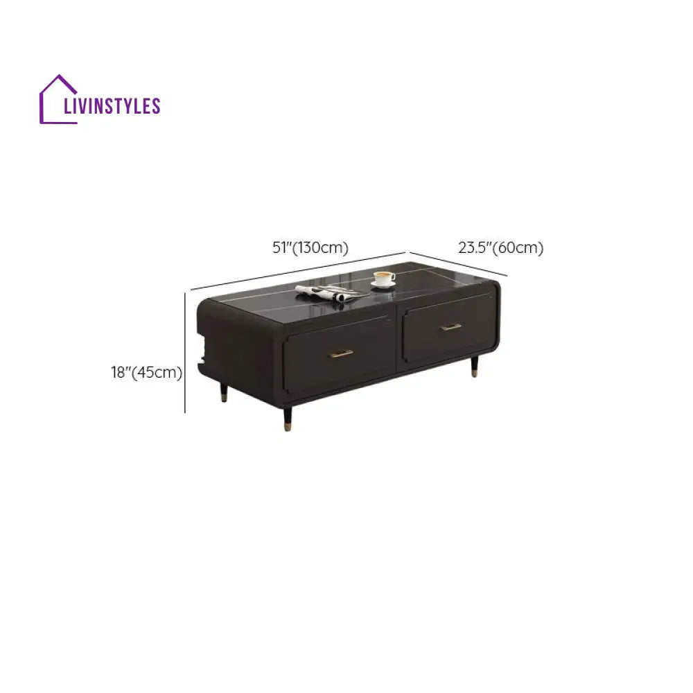 Flint Black Coffee Table for Living Room | Ceramic Composite Marble