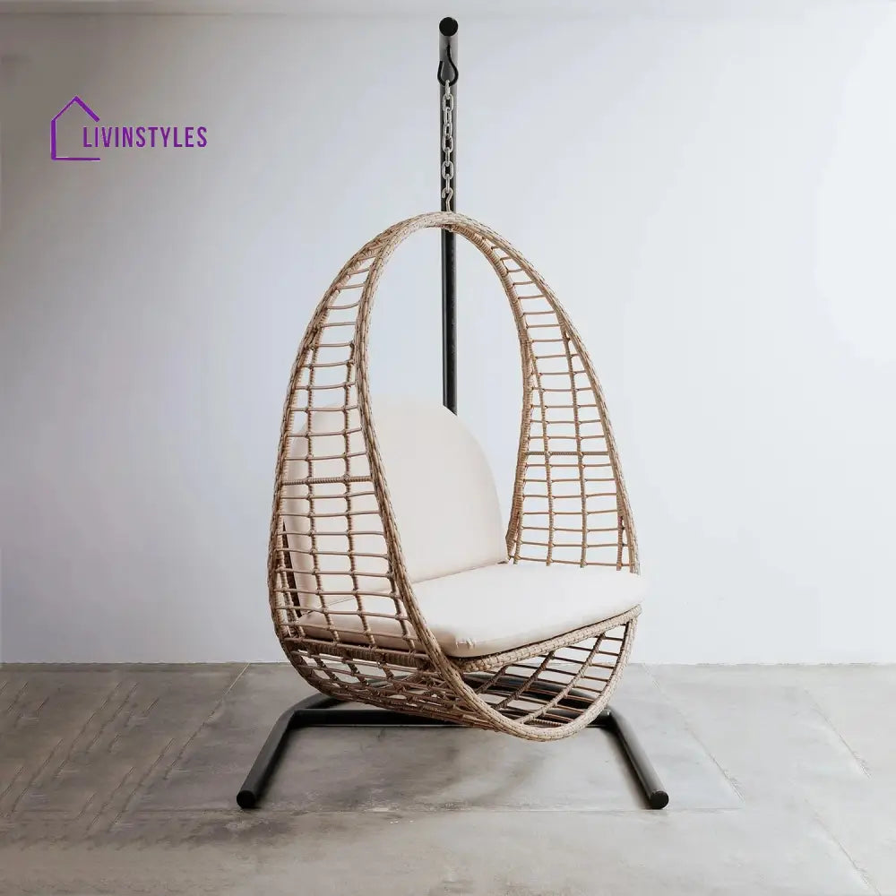 Floom Single Seater Hanging Swing With Stand For Balcony Garden Swing (Tan) - Swings