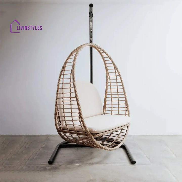 Floom Single Seater Hanging Swing With Stand For Balcony Garden Swing (Tan) - Swings
