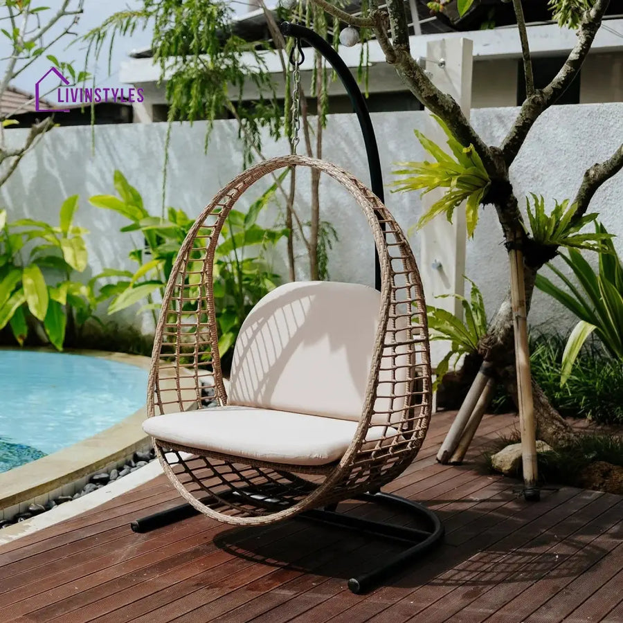 Floom Single Seater Hanging Swing With Stand For Balcony Garden Swing (Tan) - Swings