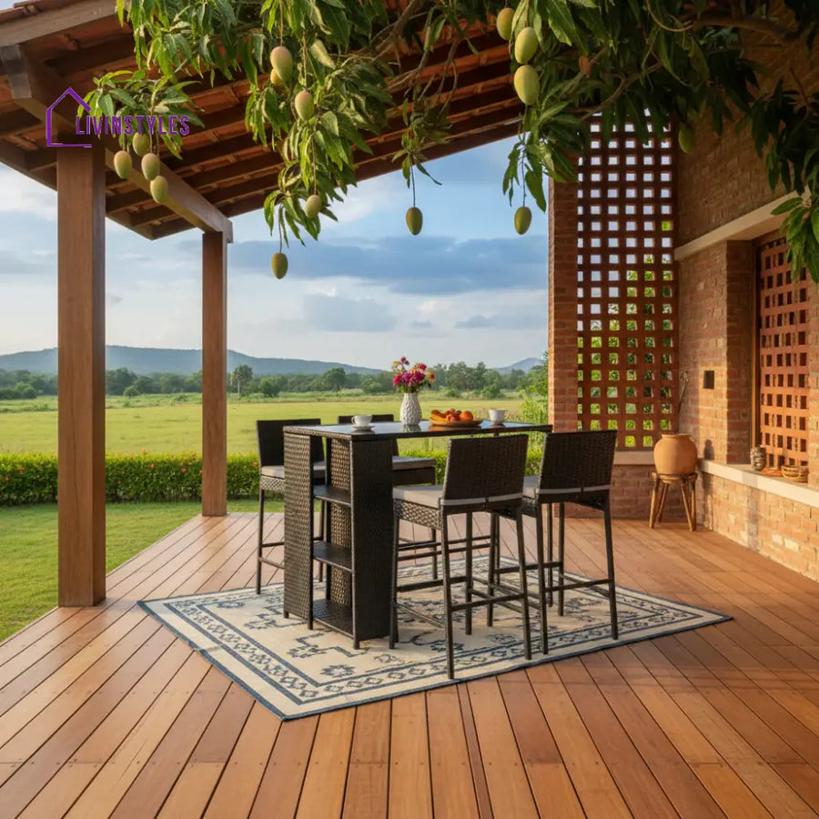 Flor 5-Piece Outdoor Rattan Wicker Bar Set with Glass Top Table - Bar Set