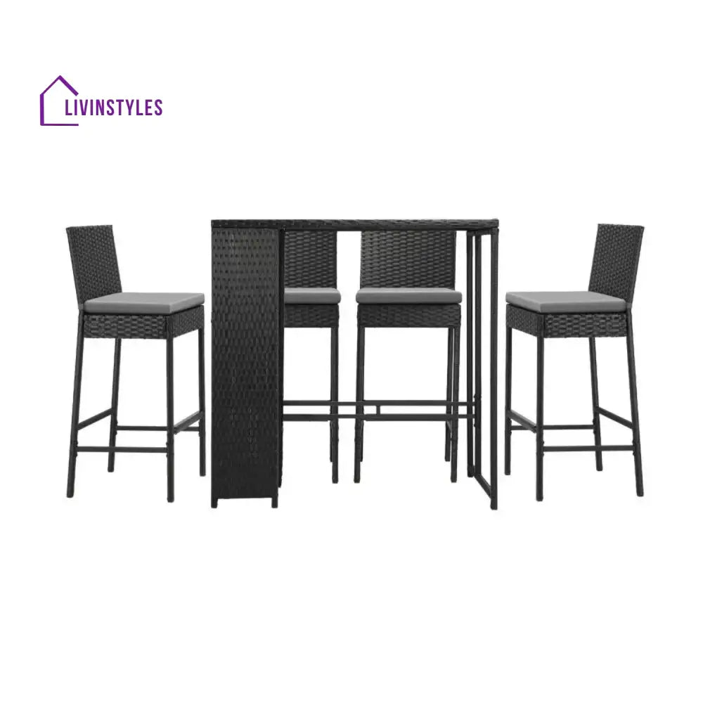 Flor 5-Piece Outdoor Rattan Wicker Bar Set with Glass Top Table - Bar Set