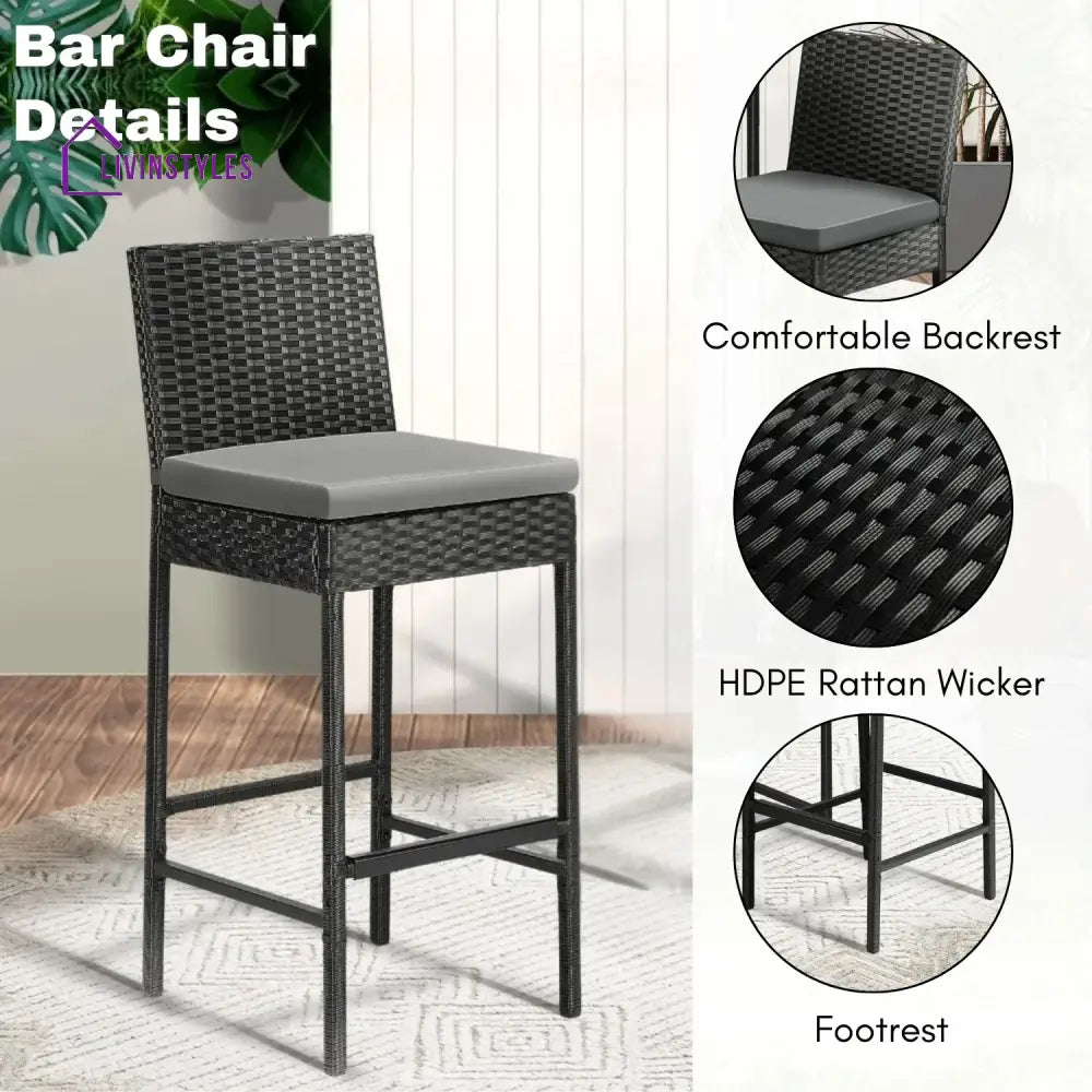 Flor 5-Piece Outdoor Rattan Wicker Bar Set with Glass Top Table - Bar Set