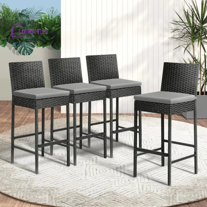 Flor 5-Piece Outdoor Rattan Wicker Bar Set with Glass Top Table - Bar Set