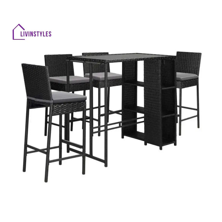 Flor 5-Piece Outdoor Rattan Wicker Bar Set with Glass Top Table - Bar Set