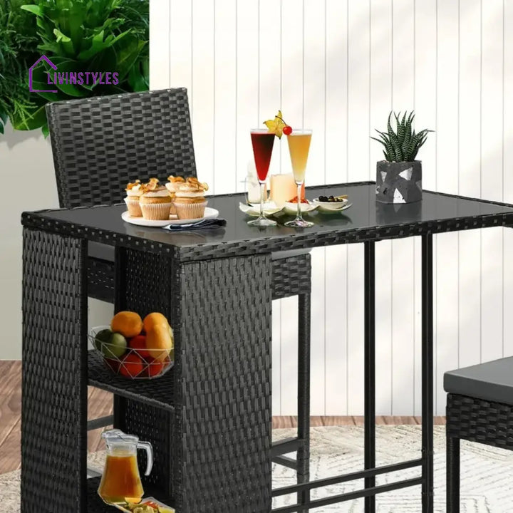 Flor 5-Piece Outdoor Rattan Wicker Bar Set with Glass Top Table - Bar Set