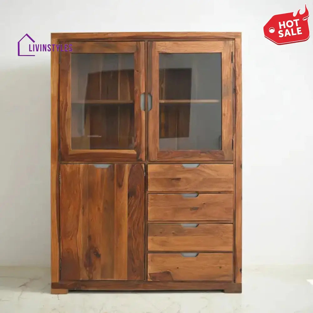 Flor Sheesham Wood Crockery Unit Honey Cabinet