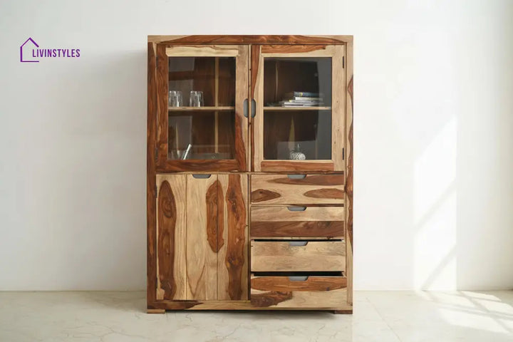 Flor Sheesham Wood Crockery Unit Natural Cabinet
