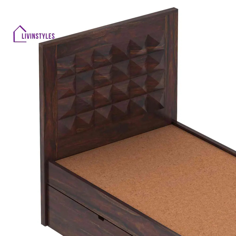 Flor Solid Sheesham Wood Single Bed With Two Drawer (Walnut Finish) Bed