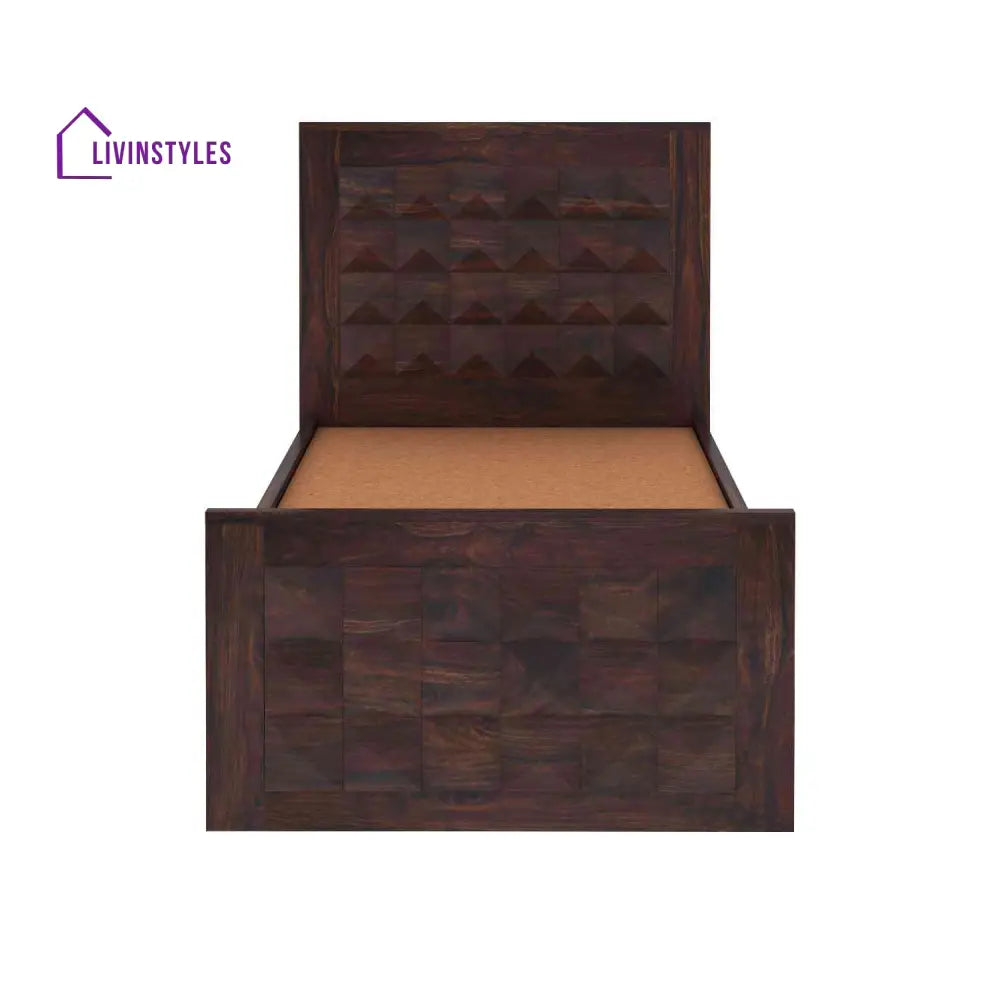Flor Solid Sheesham Wood Single Bed With Two Drawer (Walnut Finish) Bed