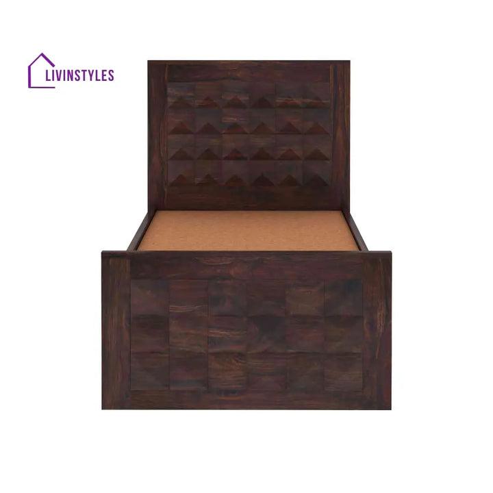 Flor Solid Sheesham Wood Single Bed With Two Drawer (Walnut Finish) Bed