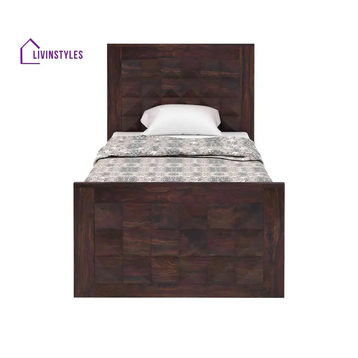 Flor Solid Sheesham Wood Single Bed With Two Drawer (Walnut Finish) Bed