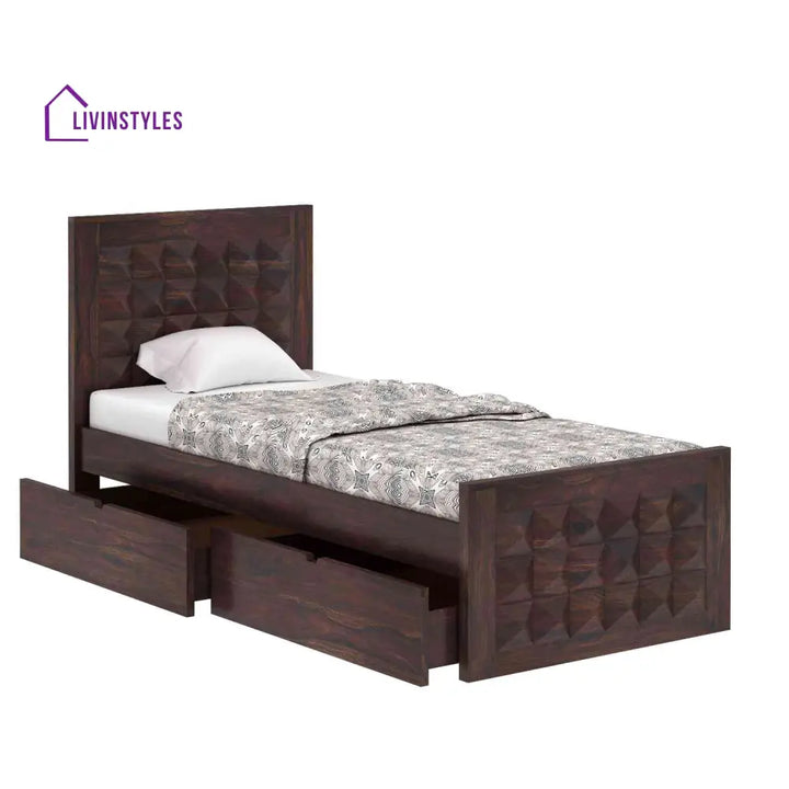 Flor Solid Sheesham Wood Single Bed With Two Drawer (Walnut Finish) Bed
