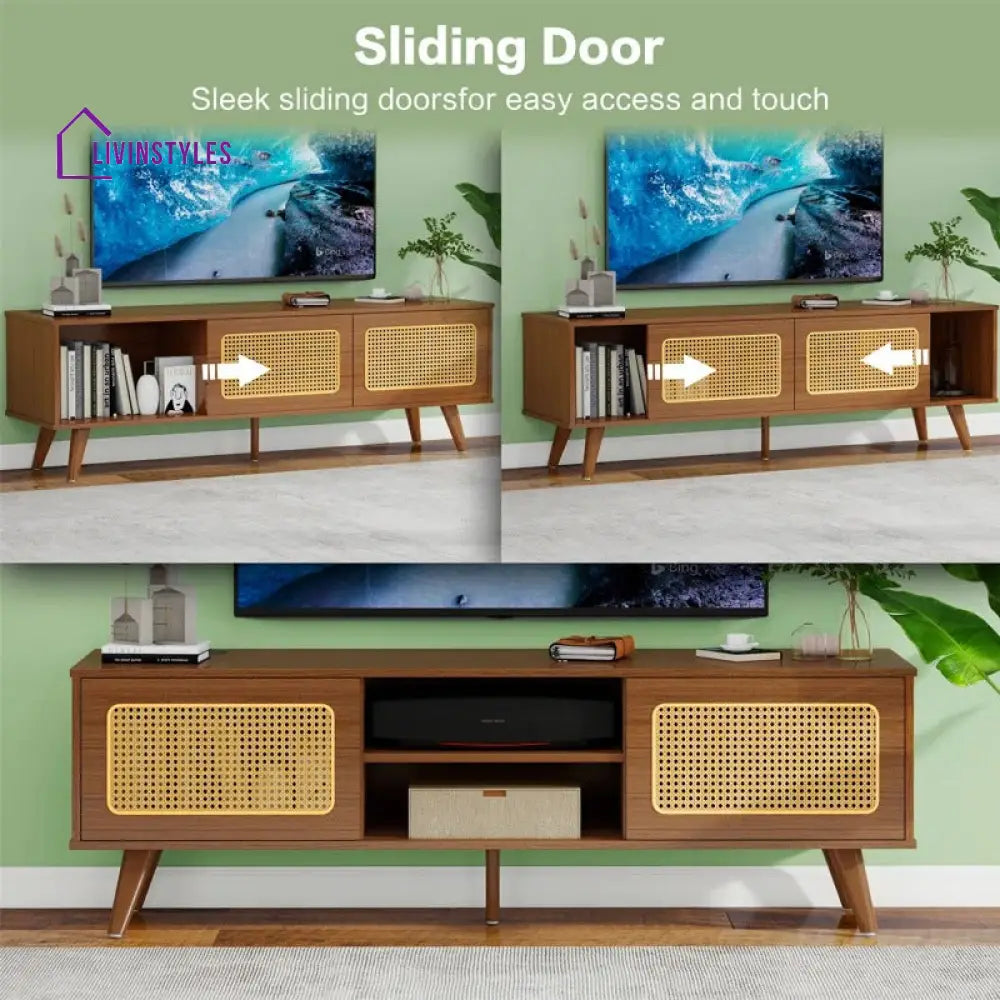 Flora Wooden Finish Tv Unit Stand for Living Room