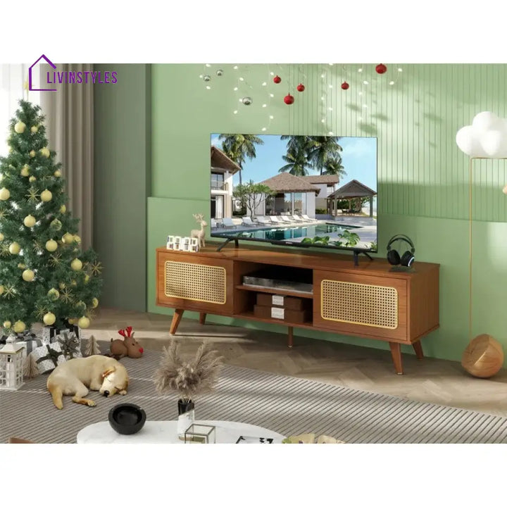 Flora Wooden Finish Tv Unit Stand for Living Room