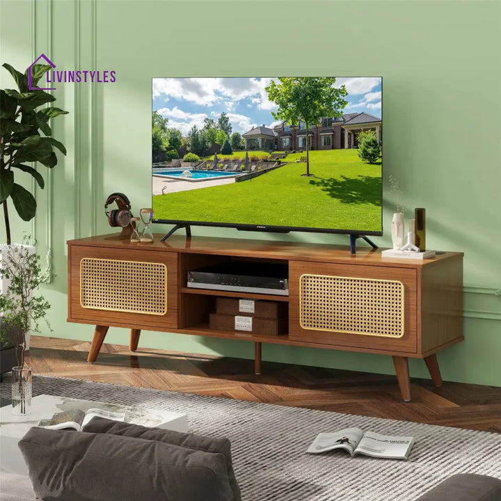 Flora Wooden Finish Tv Unit Stand for Living Room