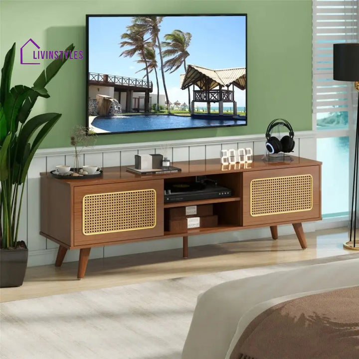 Flora Wooden Finish Tv Unit Stand for Living Room