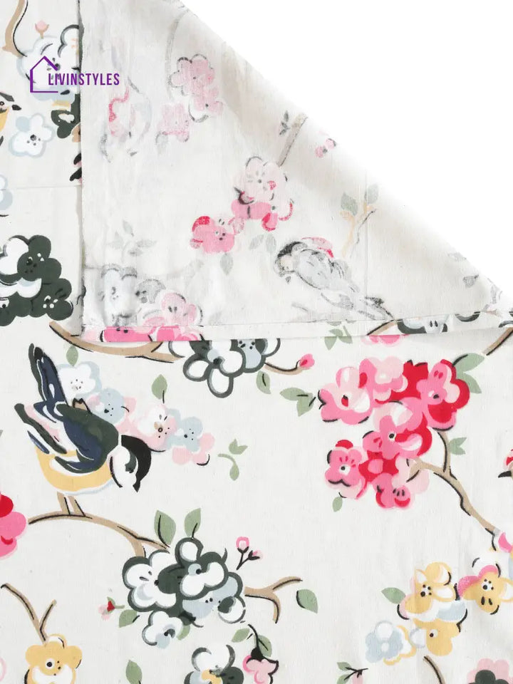 Floral Print White Color King Size Cotton Bed Sheet With 2 Pillow Covers Sheet