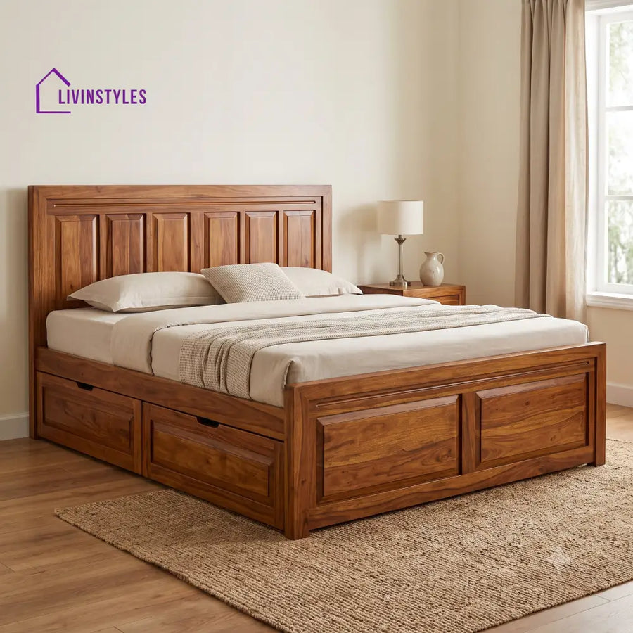 Florence Premium Wooden Bed with Drawer Storage | King Size Bed & Queen Size Bed Online