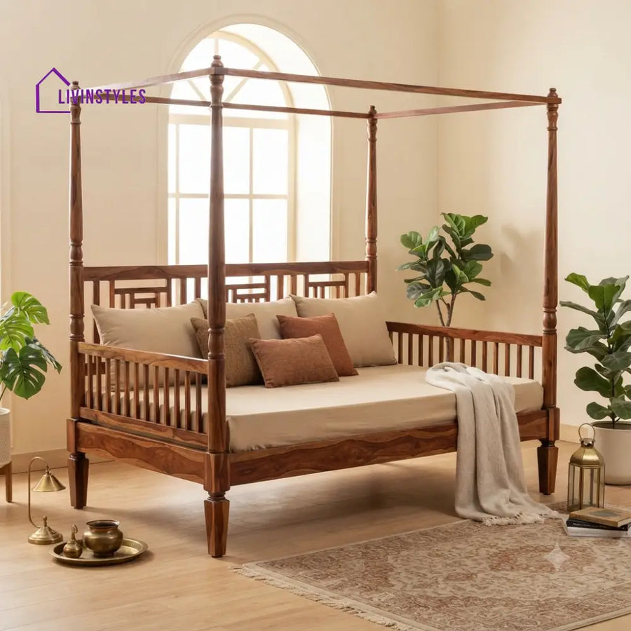 Florence Wooden Divan Bed for Living Room | Solid Sheesham Wood