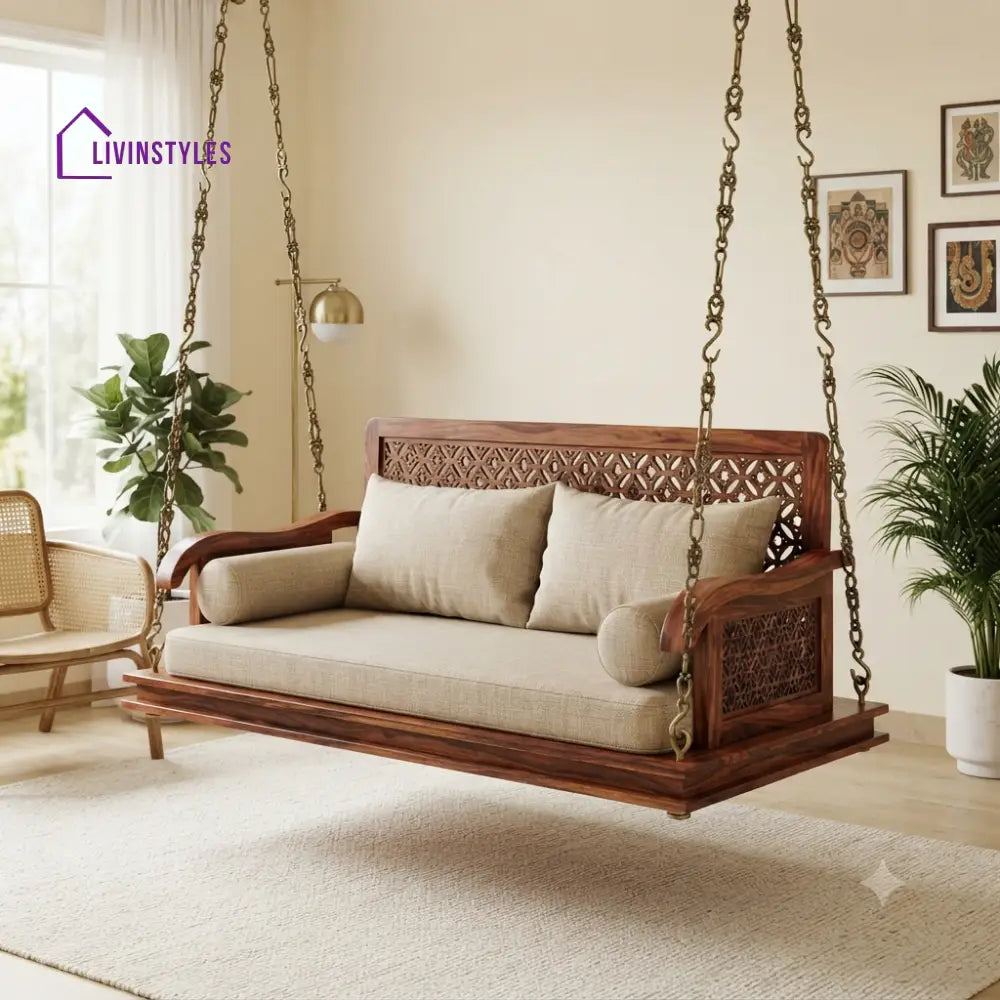 Florent 2 Seater Wooden Swing for Home | Wooden Jhula for home