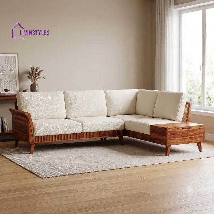 Florent Premium L Shaped Wooden Sofa Set for Living Room