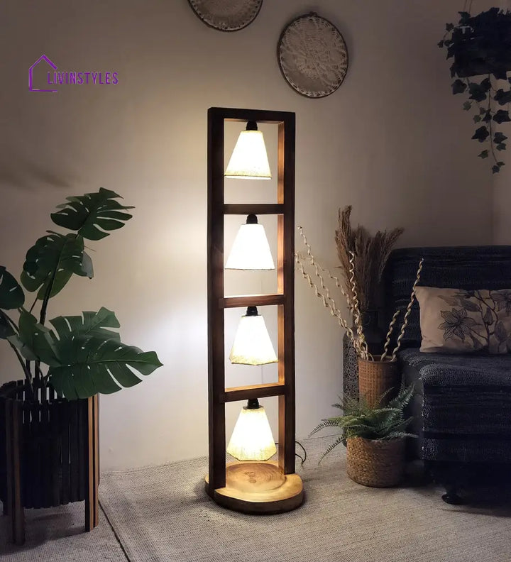 Florent Wooden Floor Lamp With Brown Base And Jute Fabric Lampshade Lamps
