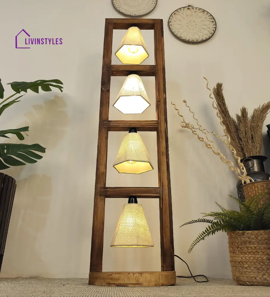 Florent Wooden Floor Lamp With Brown Base And Jute Fabric Lampshade Lamps