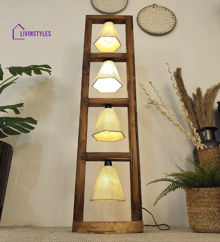 Florent Wooden Floor Lamp With Brown Base And Jute Fabric Lampshade Lamps