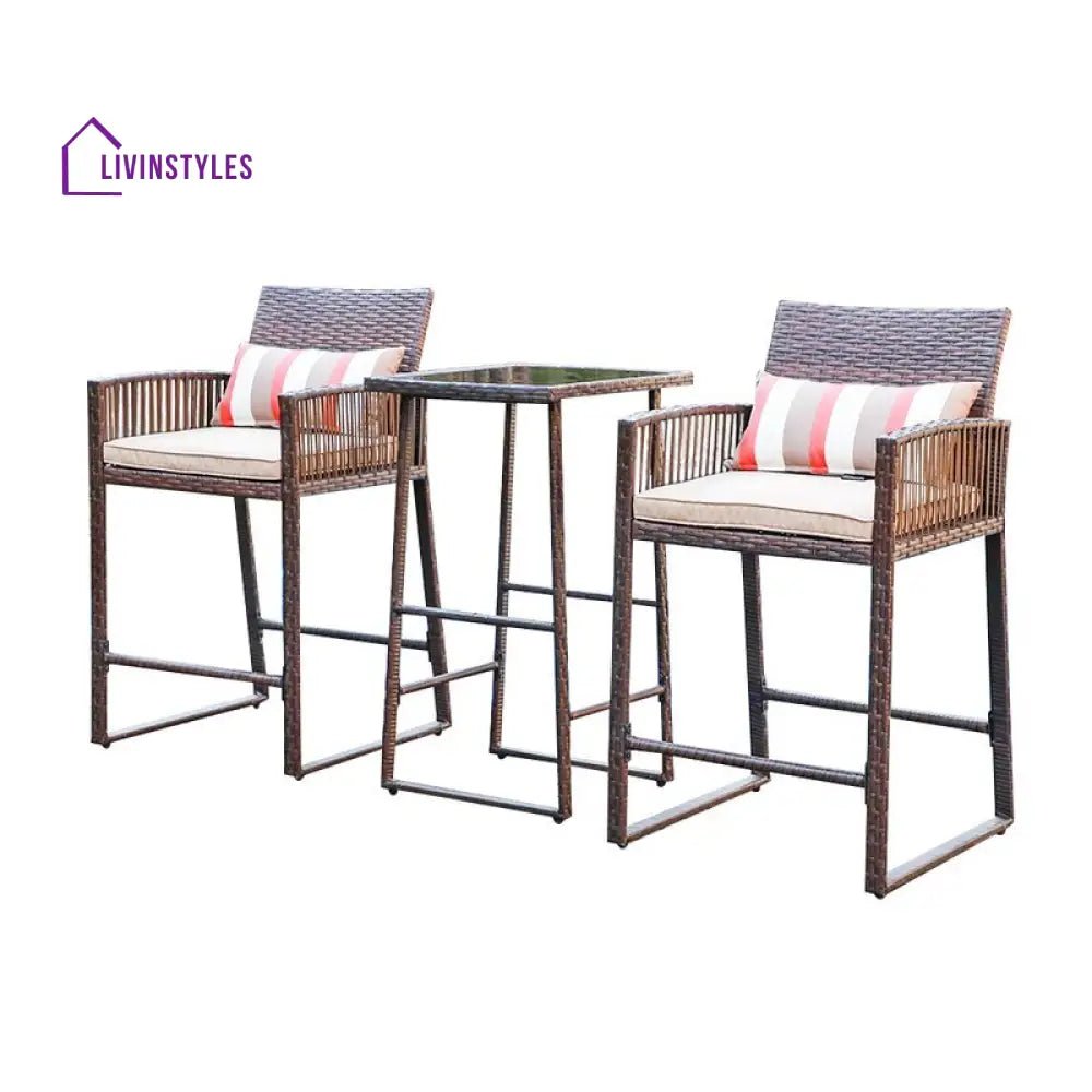 Florentino Outdoor Patio Bar Sets 2 Chairs and 1 Table (Brown) - Bar Sets