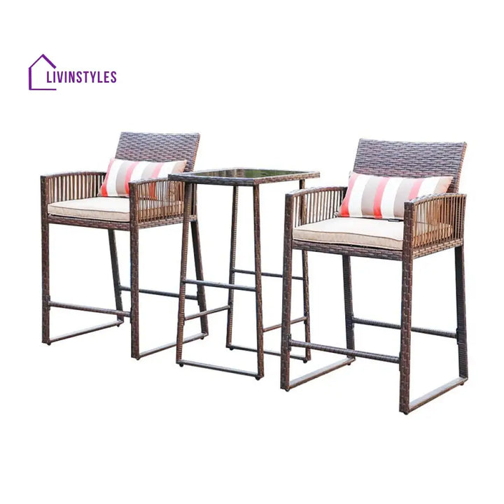 Florentino Outdoor Patio Bar Sets 2 Chairs and 1 Table (Brown) - Bar Sets
