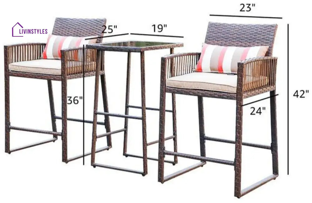 Florentino Outdoor Patio Bar Sets 2 Chairs and 1 Table (Brown) - Bar Sets