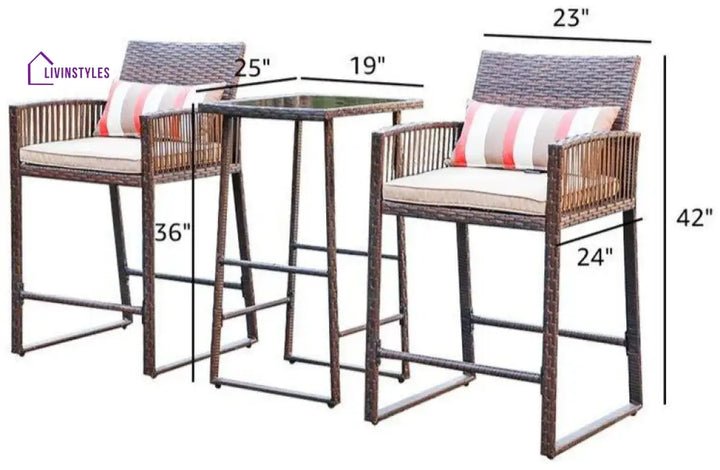 Florentino Outdoor Patio Bar Sets 2 Chairs and 1 Table (Brown) - Bar Sets
