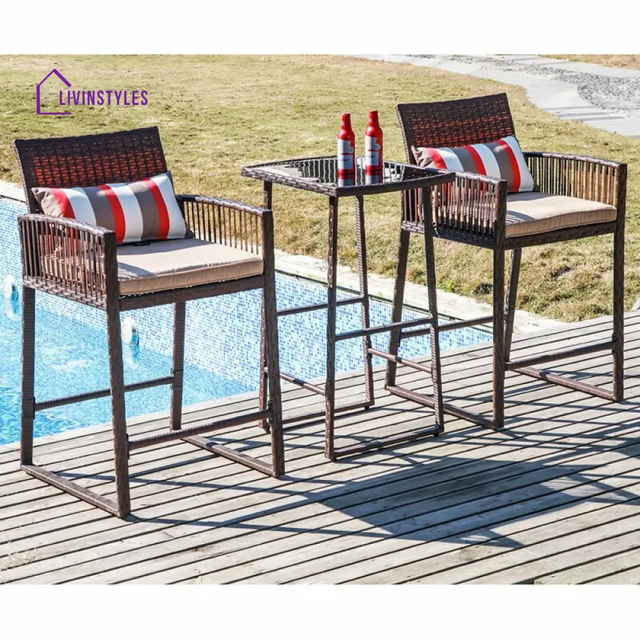 Florentino Outdoor Patio Bar Sets 2 Chairs and 1 Table (Brown) - Bar Sets