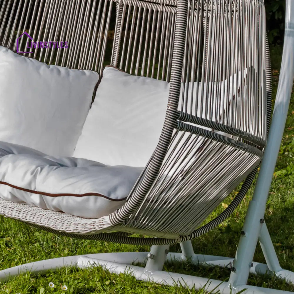 Flores Double Seater Hanging Swing With Stand For Balcony Garden Swing (White + Grey) - Swings
