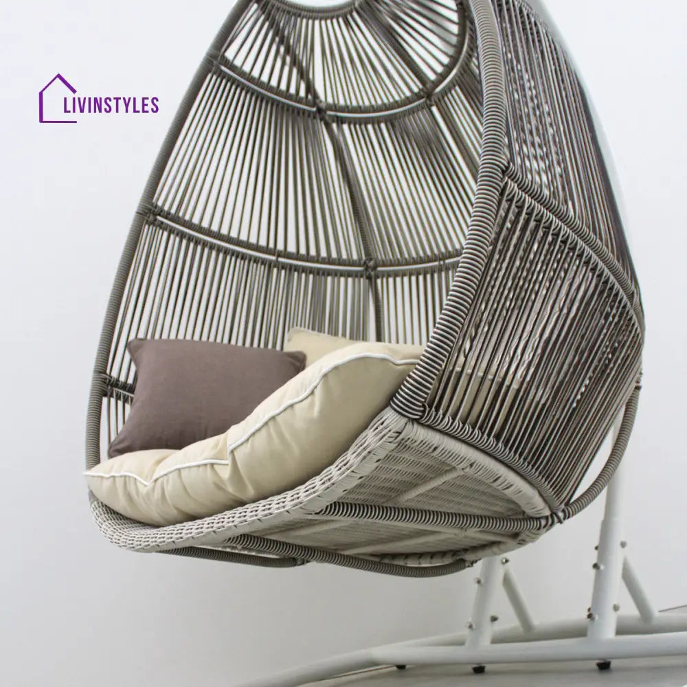 Floria Double Seater Hanging Swing With Stand For Balcony| Garden (White + Grey) Swings