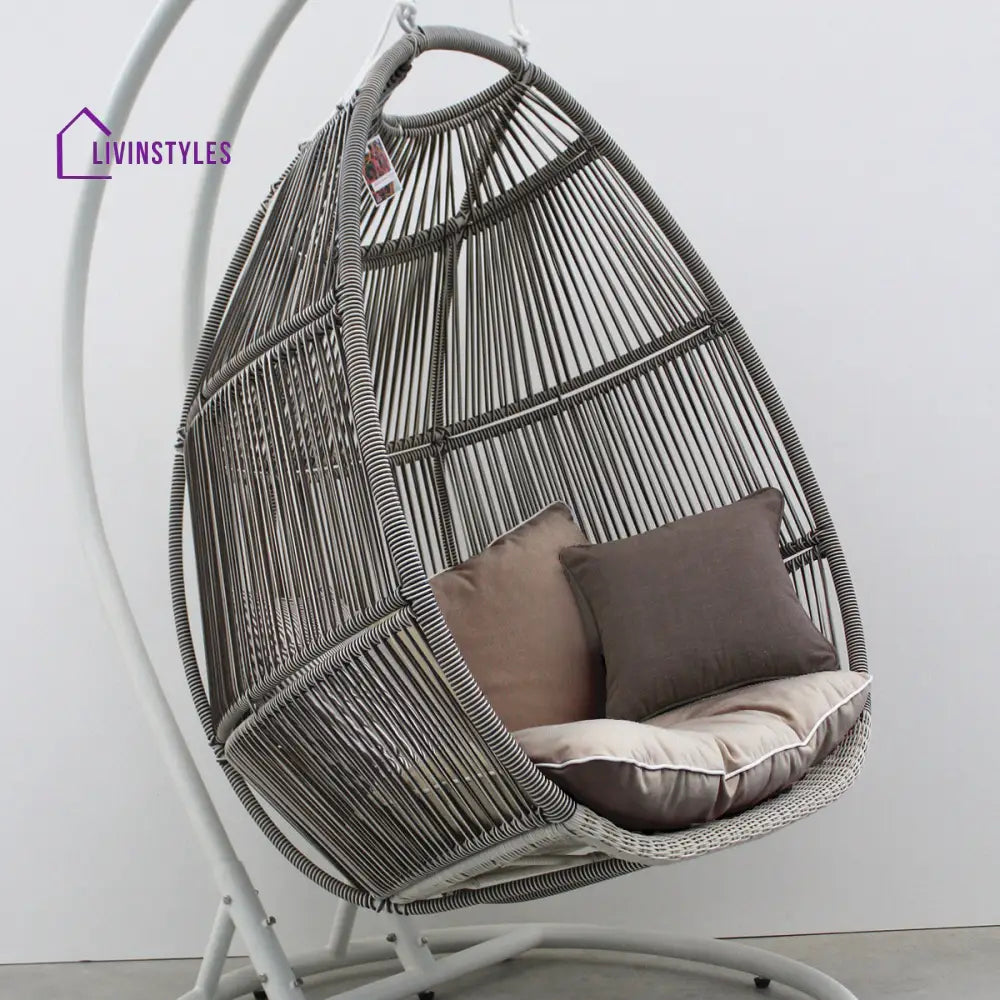 Floria Double Seater Hanging Swing With Stand For Balcony| Garden (White + Grey) Swings