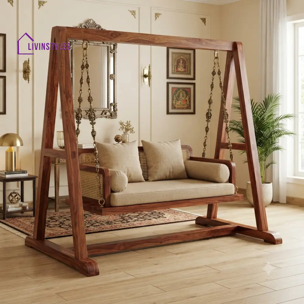 Florian 2 Seater Wooden Swing for Home | Wooden Jhula for home
