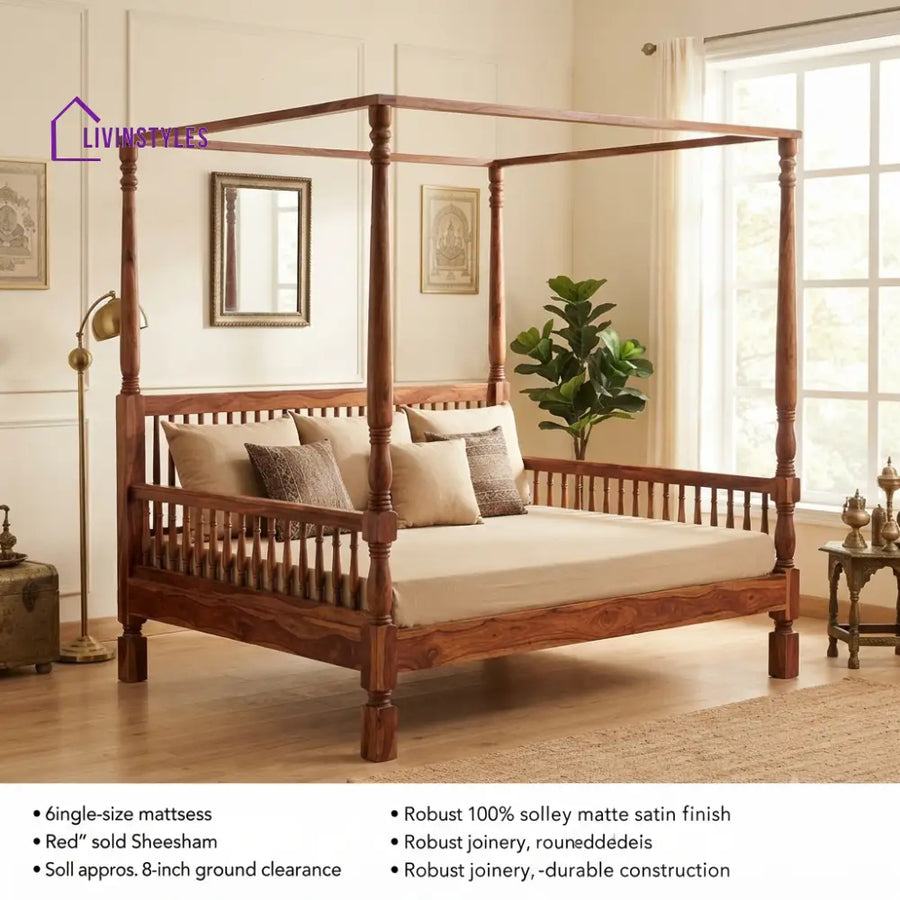 Florian Wooden Divan Bed for Living Room | Solid Sheesham Wood