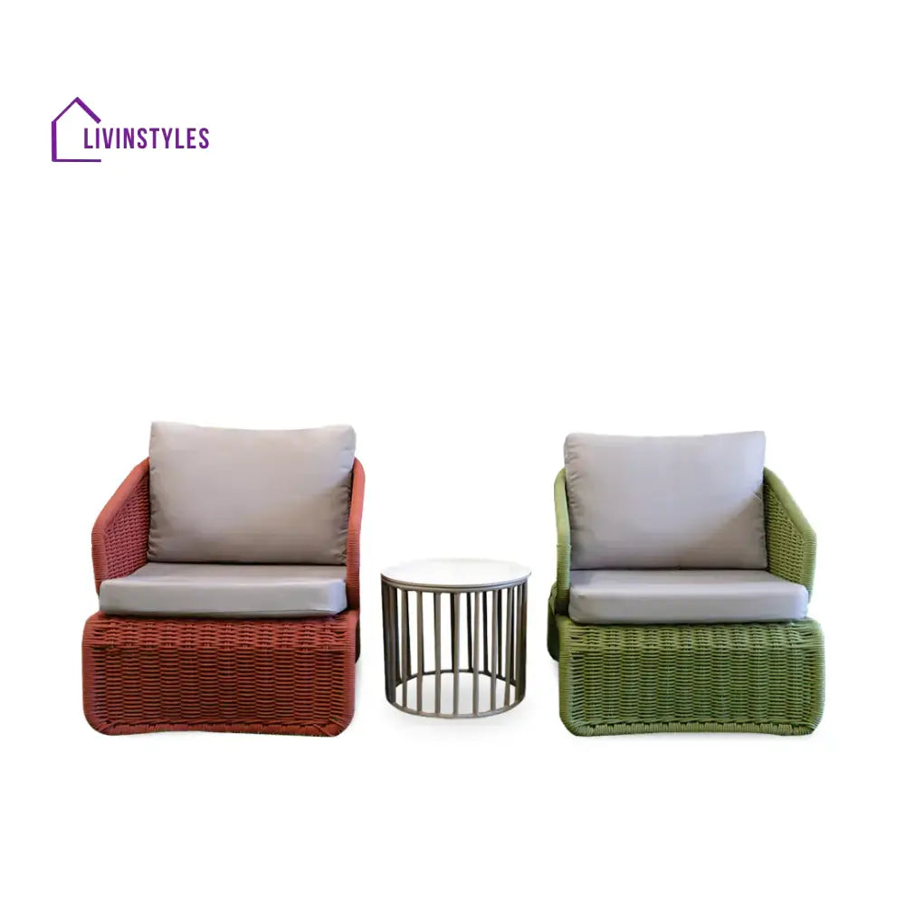 Floro Outdoor Patio Seating Set 2 Chairs and 1 Table Set (Green & Orange) Braided And Rope - Coffee Table Sets