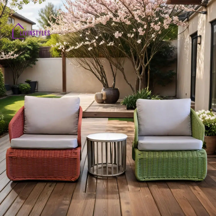 Floro Outdoor Patio Seating Set 2 Chairs and 1 Table Set (Green & Orange) Braided And Rope - Coffee Table Sets