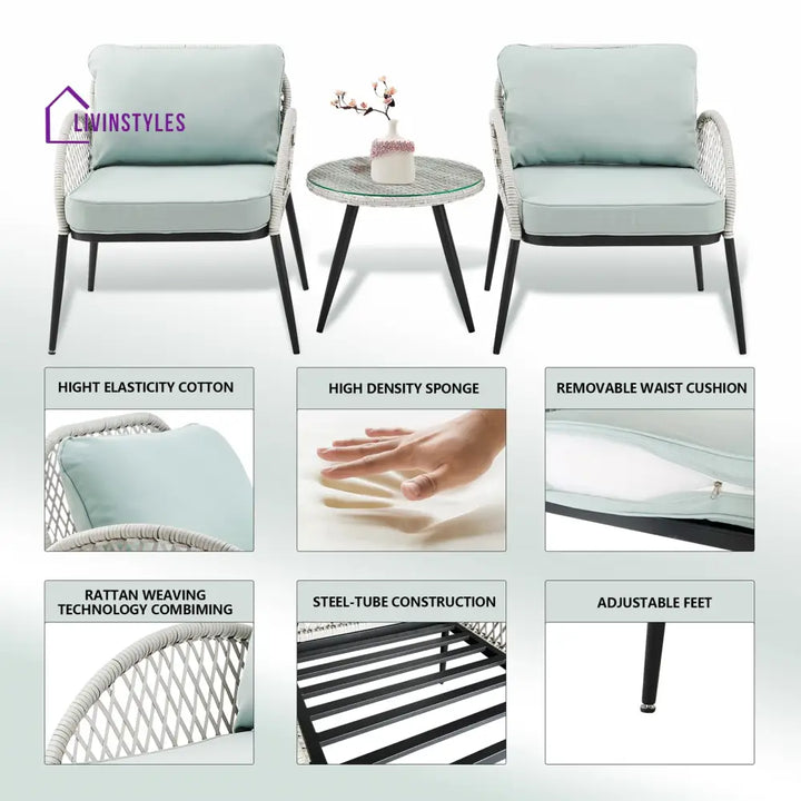 Florrie Outdoor Patio Seating Set 2 Chairs and 1 Table Set (White) - Coffee Table Sets