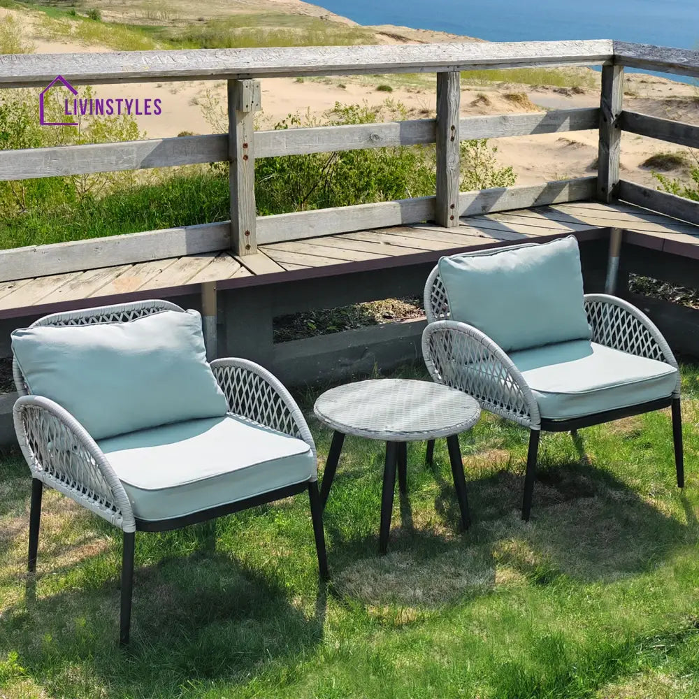 Florrie Outdoor Patio Seating Set 2 Chairs and 1 Table Set (White) - Coffee Table Sets