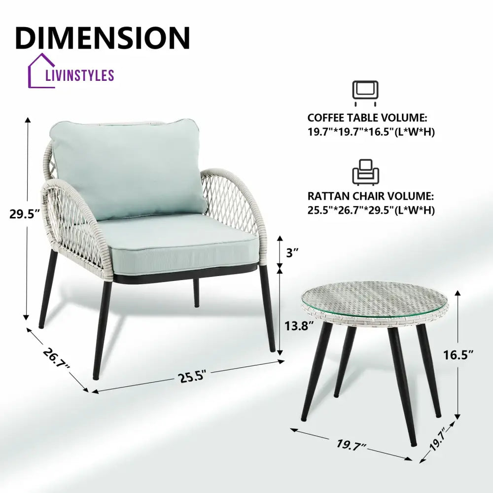 Florrie Outdoor Patio Seating Set 2 Chairs and 1 Table Set (White) - Coffee Table Sets