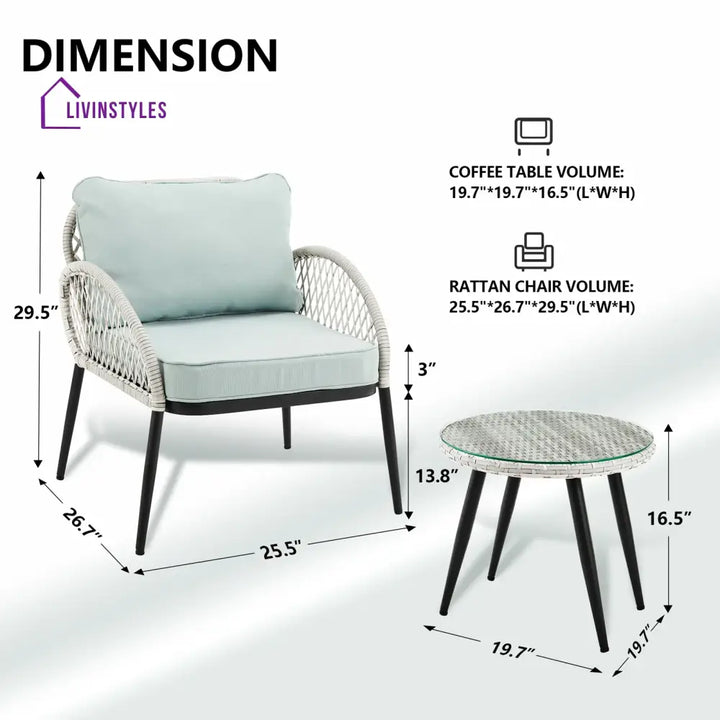 Florrie Outdoor Patio Seating Set 2 Chairs and 1 Table Set (White) - Coffee Table Sets