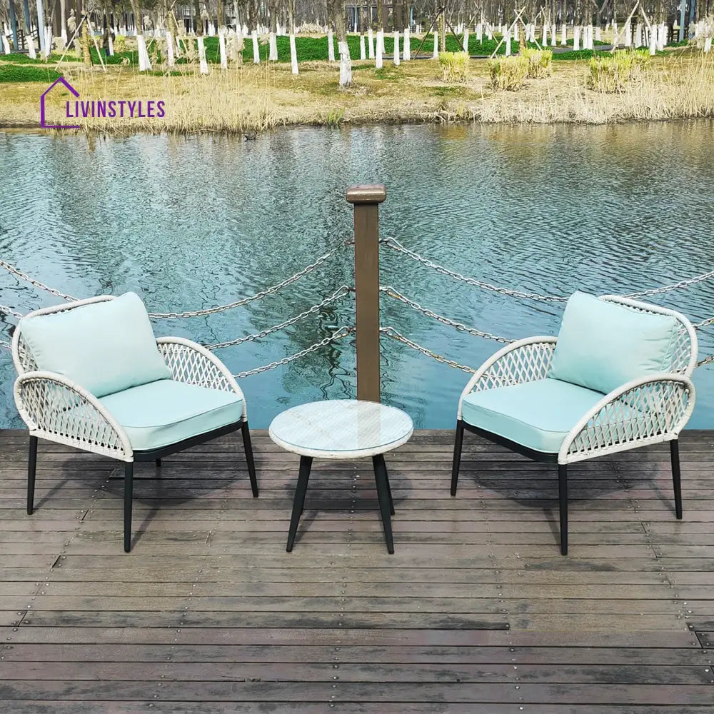 Florrie Outdoor Patio Seating Set 2 Chairs and 1 Table Set (White) - Coffee Table Sets