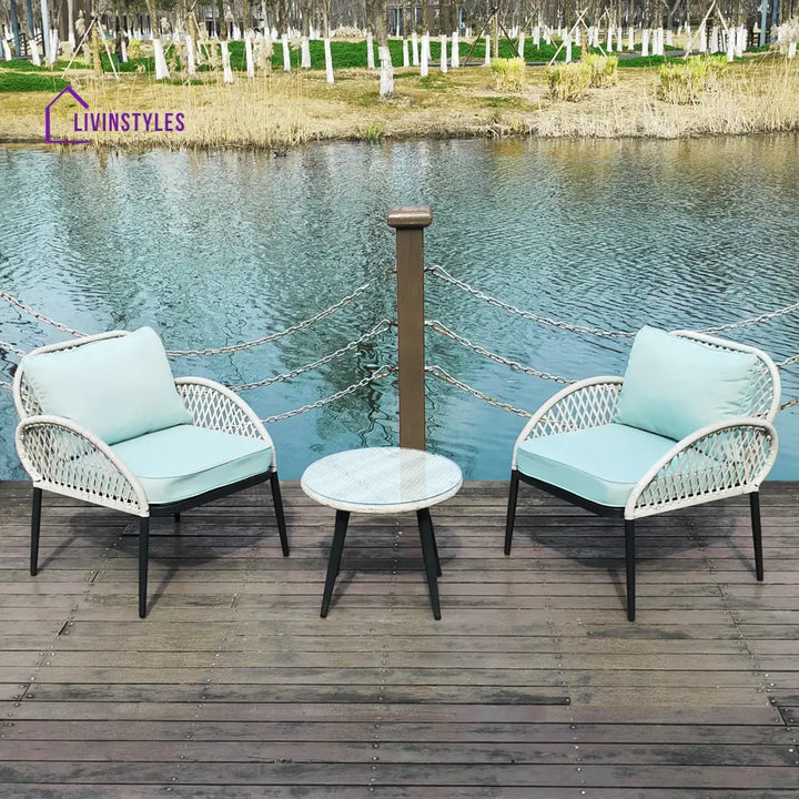 Florrie Outdoor Patio Seating Set 2 Chairs and 1 Table Set (White) - Coffee Table Sets
