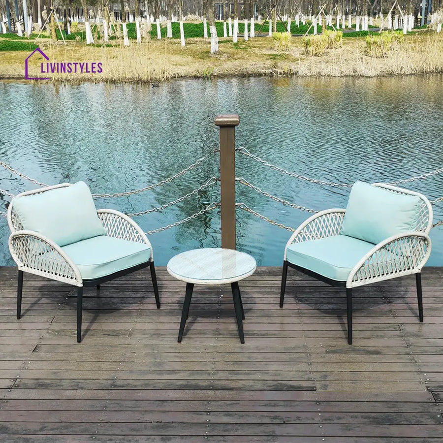Florrie Outdoor Patio Seating Set 2 Chairs and 1 Table Set (White) - Coffee Table Sets